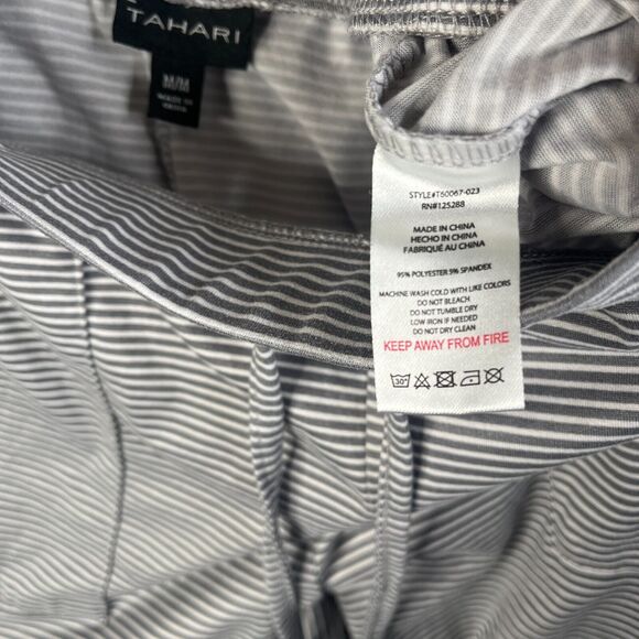 Tahari Sleepwear Pajama Pants Womens Medium Gray White Stripe Drawstring - Picture 11 of 12
